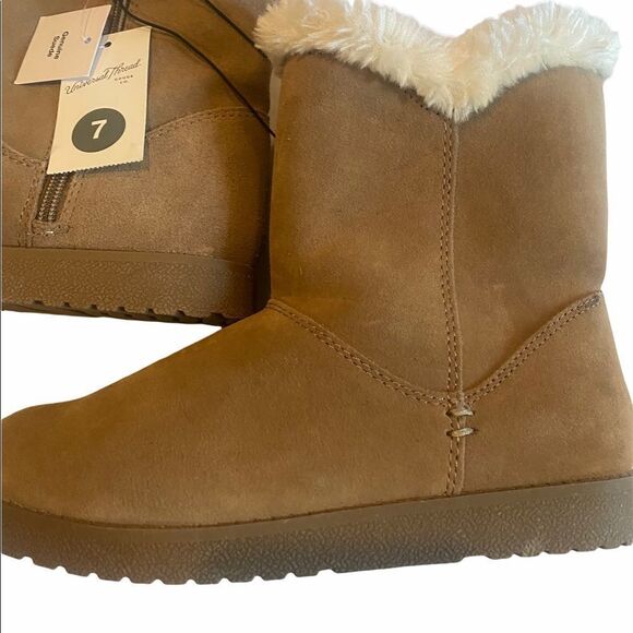 NWT Universal Thread Faux Suede Faux Fur Lined Slip On Boots Tan Womens Size 7 - Picture 5 of 12
